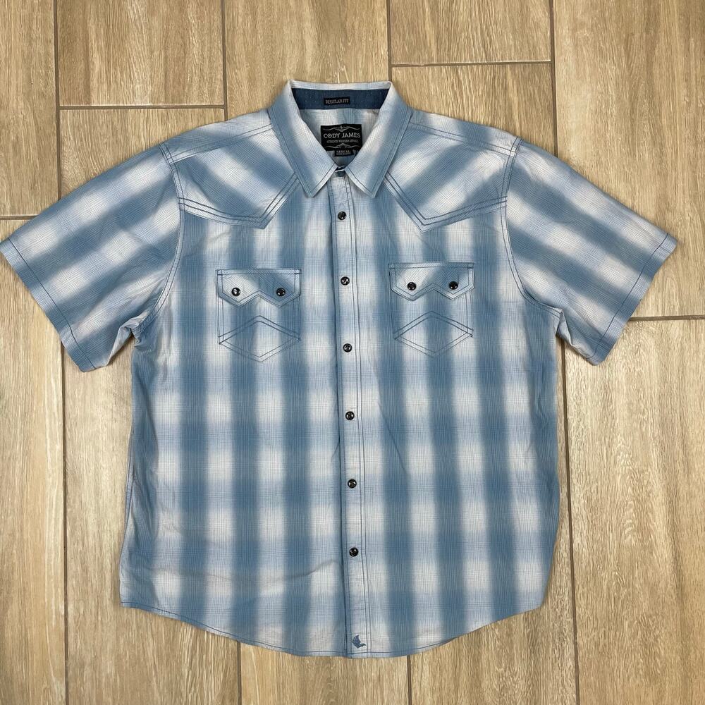 Cody James Western Pearl Snap Shirt Mens XL Blue Plaid Short Sleeve